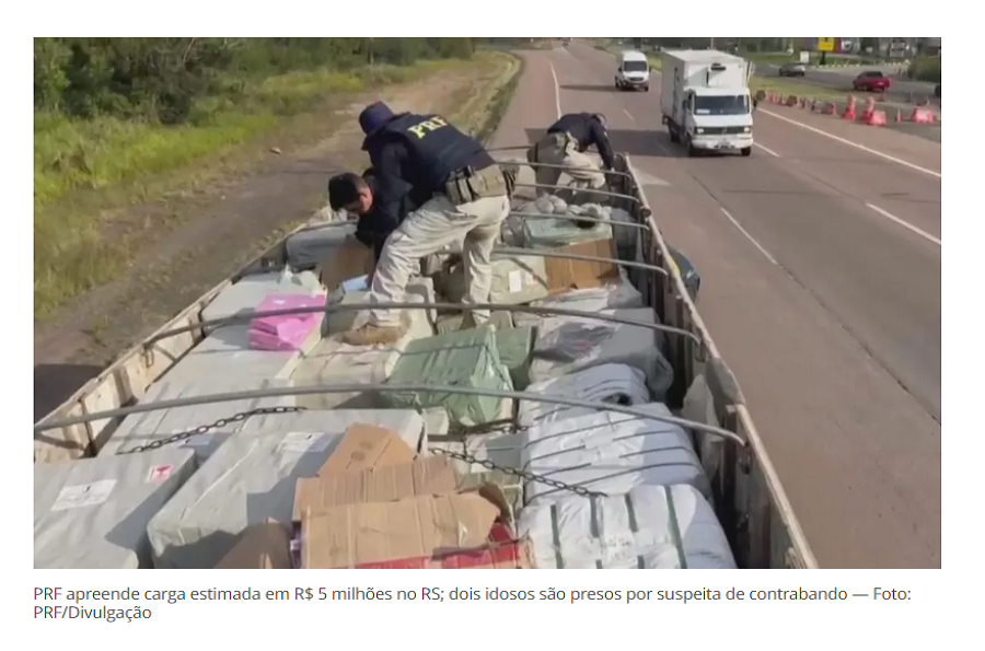PRF apreende carga estimada em R$ 5 milhões e prende dois homens em carreta com placa de Horizontina
