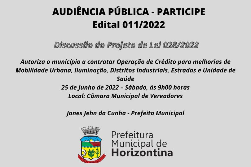 PREFEITURA CONVOCA AUDIÊNCIA PÚBLICA PARA DEBATER PROJETO DE FINANCIAMENTO JUNTO AO FINISA